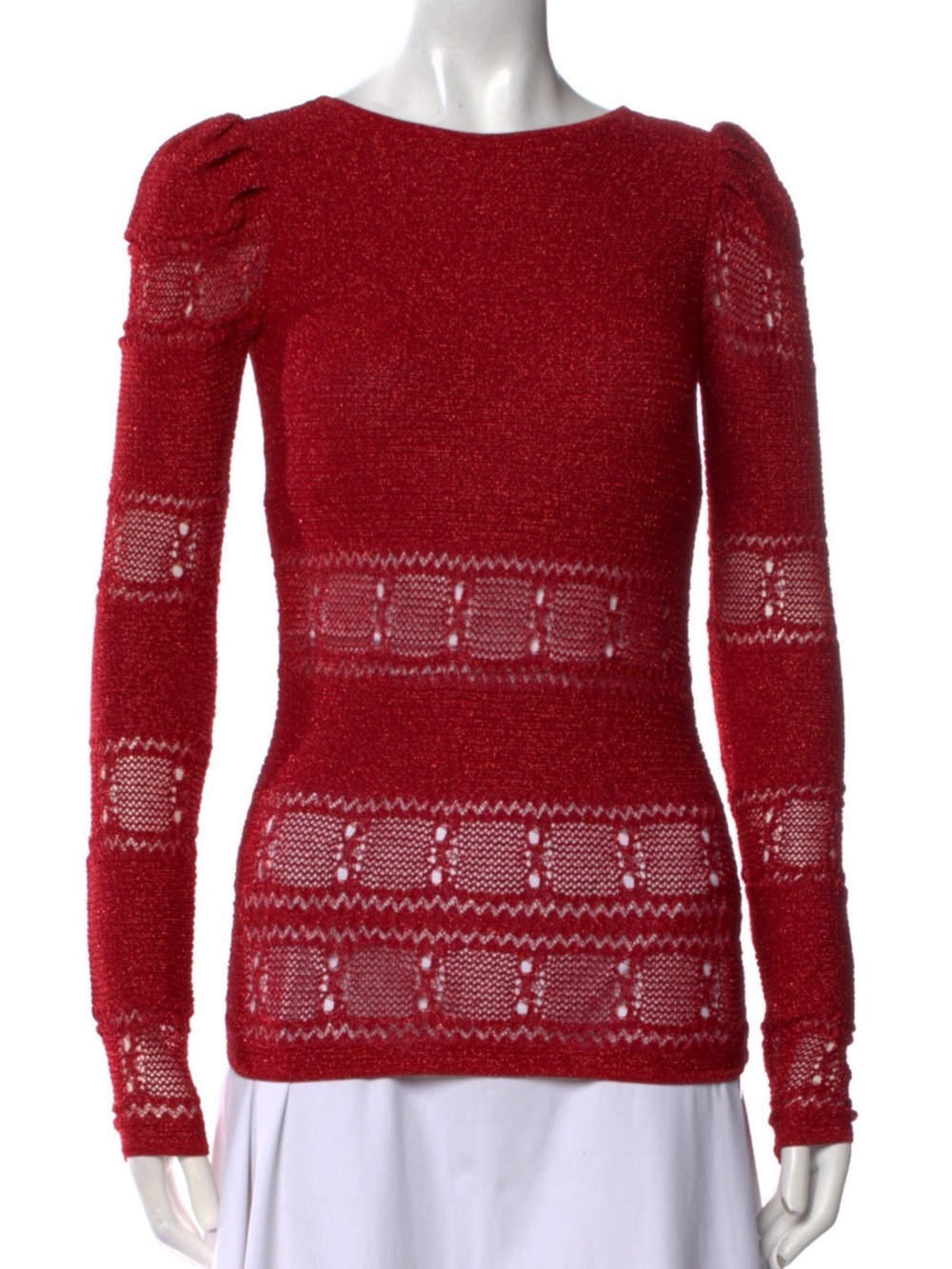 Ronnie Kobo Red festive Knit Long-Sleeve puff shoulder Sweater